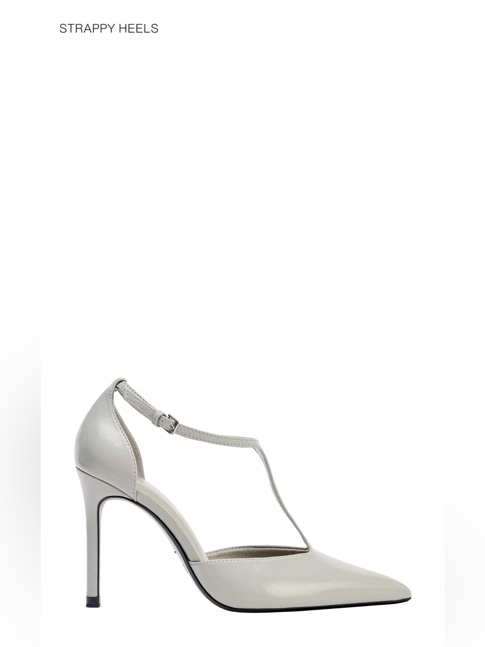 Zara Silver T-Strap Pointed Toe Heels
